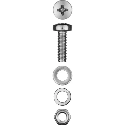 Винт (DIN7985) в комплекте с гайкой (DIN934), шайбой (DIN125), шайбой пруж. (DIN127), M5 x 16 мм, 18 шт, ЗУБР 303476-05-016 купить в Перми