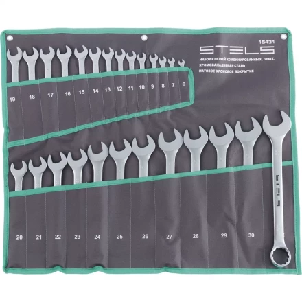 Набор ключей комбинированных 6-32 мм 26 штук CrV матовый хром STELS 15431 купить в Перми