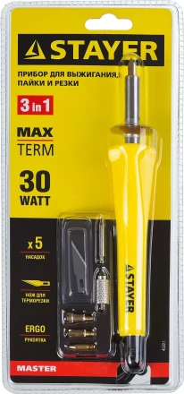 Прибор STAYER &quot;MASTER&quot; для выжигания, пайки, резки с набором насадок, 6шт 45221 купить в Перми