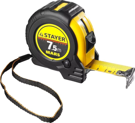 Рулетка STAYER &quot;PROFI&quot; &quot;MARS&quot;, обрезиненный корпус, утолщенное полотно, 7,5мх25мм 34131-075_z01 купить в Перми