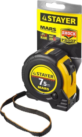 Рулетка STAYER &quot;PROFI&quot; &quot;MARS&quot;, обрезиненный корпус, утолщенное полотно, 7,5мх25мм 34131-075_z01 купить в Перми
