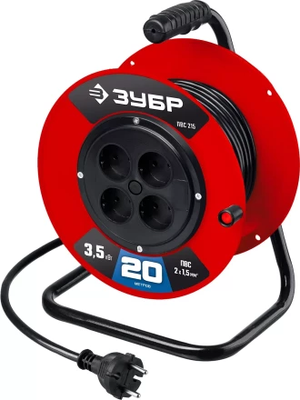 ЗУБР ПВС-215, ПВС, 2 х 1.5 мм2, 20 м, 3500 Вт, силовой удлинитель на катушке (55103-20) купить в Перми