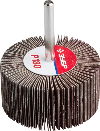 Круг шлифовальный ЗУБР &quot;МАСТЕР&quot; веерный лепестковый, на шпильке, тип КЛО, зерно-электрокорунд нормальный, P180, 30х60мм 36602-180 купить в Перми