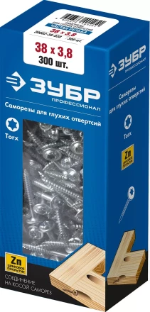 ЗУБР 38 х 3.8 мм, частая резьба, ТХ20, цинк, 300 шт, саморез для глухих отверстий, Профессионал (30082-38-038) купить в Перми