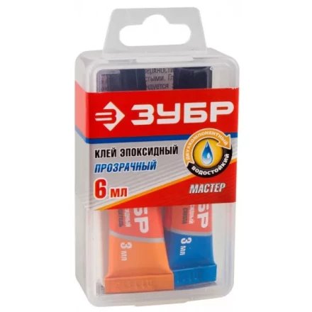 Клей ЗУБР эпоксидный, в тюбиках, в пластиковой коробке, 3мл+3мл 41948 купить в Перми