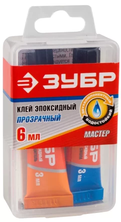 Клей ЗУБР эпоксидный, в тюбиках, в пластиковой коробке, 3мл+3мл 41948 купить в Перми
