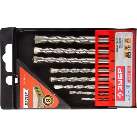 Набор ЗУБР Свёрла &quot;МАСТЕР&quot; по бетону, ударные, 3; 4; 5; 6; 6; 8; 8; 10мм, 8шт 2922-H8_z01 купить в Перми