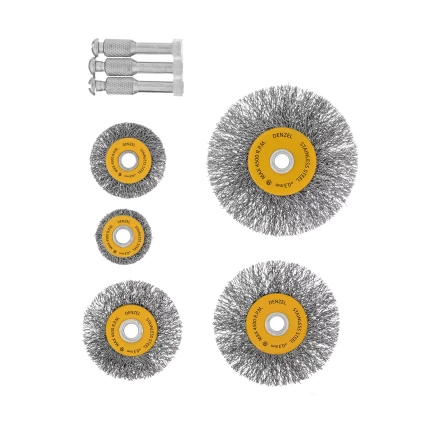 Набор щеток для дрели, 5 Плоских 25-38-50-63-75 мм, шпилька, нерж. вит. проволока Denzel 74495 купить в Перми