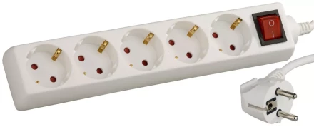 Удлинитель СВЕТОЗАР электрический с заземлением и выключателем, с защитными шторками, евро, 5 гнезд,5м SV-55055-5 купить в Перми