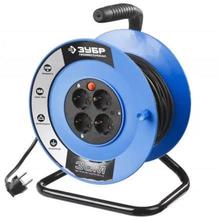 Удлинитель ЗУБР &quot;ПРОФЕССИОНАЛ&quot; на катушке, ПВС 3х1кв мм, 4 гнезда, макс мощн 2200Вт, 30м 55082-30 купить в Перми