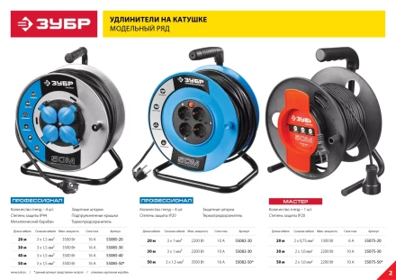 Удлинитель ЗУБР &quot;ПРОФЕССИОНАЛ&quot; на катушке, ПВС 3х1кв мм, 4 гнезда, макс мощн 2200Вт, 30м 55082-30 купить в Перми