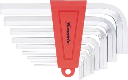 Набор ключей шестигранных имбусовых HEX, 2–12 мм, CrV,  9 шт., короткие,  сатин  MATRIX 12301 купить в Перми