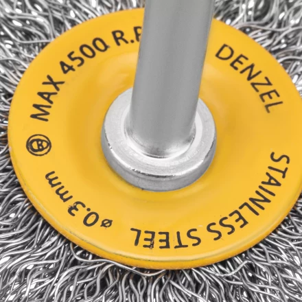 Щетка для дрели, 50 мм, Плоская, со шпилькой, нержавеющая витая проволока Denzel 744623 купить в Перми