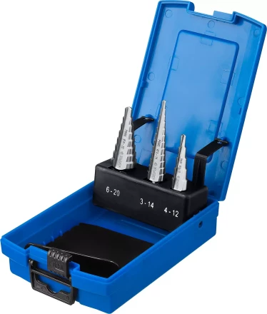 Набор ЗУБР ступенчатых сверл по сталям и цвет. мет. ст. Р6М5, d=3-14мм, 12ступ. d=4-12мм 5 ступ., d=6-20мм 14ступ. 29670-3-20-H3_z01 купить в Перми