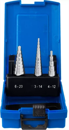 Набор ЗУБР ступенчатых сверл по сталям и цвет. мет. ст. Р6М5, d=3-14мм, 12ступ. d=4-12мм 5 ступ., d=6-20мм 14ступ. 29670-3-20-H3_z01 купить в Перми