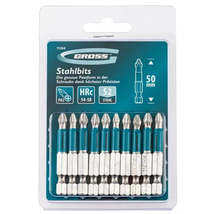 Набор бит PH2 х 50, сталь S2, 10 шт. Gross 11264 купить в Перми