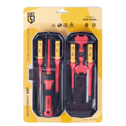 Диэлектрическая отвертка КВТ VDE НИО-4405+ со сменными битами, 5 шт. (83785) купить в Перми