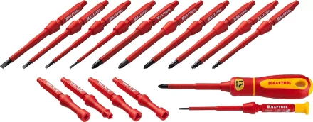 Набор &quot;Х-Drive ELECTRO&quot;: Высоковольтные отвертки, сменные стержни, ключи специальные, до 1000В, 18 предм, KRAFTOOL 220092-H18 купить в Перми