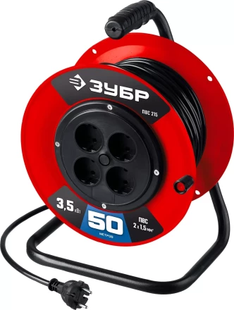 ЗУБР ПВС-215, ПВС, 2 х 1.5 мм2, 50 м, 3500 Вт, силовой удлинитель на катушке (55103-50) купить в Перми