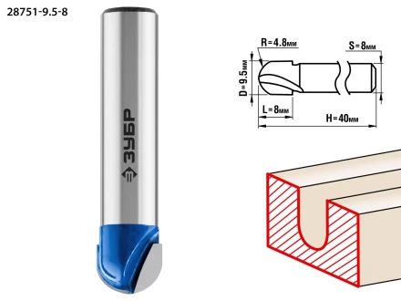 ЗУБР 9.5 x 8 мм, радиус 4.8 мм, фреза пазовая галтельная, Профессионал (28751-9.5-8) купить в Перми