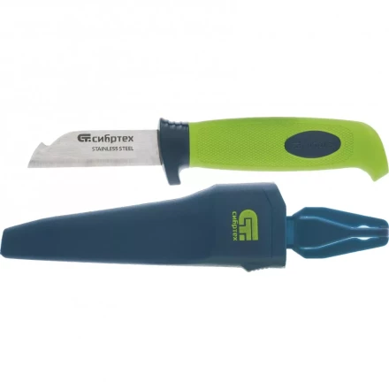 Нож монтажника с чехлом обрезиненная рукоятка 190мм лезвие-67мм Сибртех 79012 купить в Перми