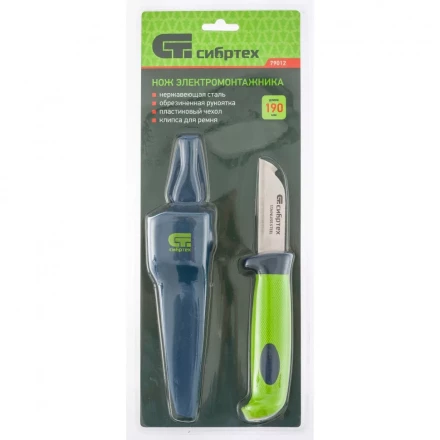 Нож монтажника с чехлом обрезиненная рукоятка 190мм лезвие-67мм Сибртех 79012 купить в Перми