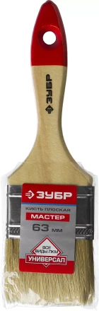 Кисть плоская  ЗУБР &quot;УНИВЕРСАЛ-МАСТЕР&quot;, натуральная щетина, деревянная ручка, 63мм 4-01003-063 купить в Перми