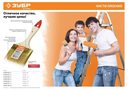 Кисть плоская ЗУБР &quot;УНИВЕРСАЛ-ОПТИМА&quot;, светлая щетина, деревянная ручка, 25мм 01099-025_z01 купить в Перми