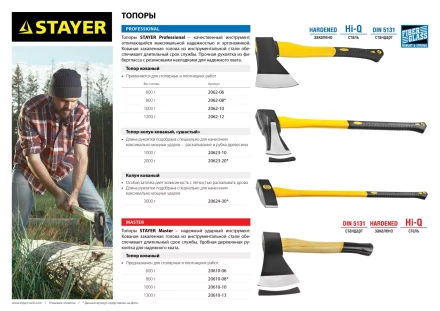 Топор-колун STAYER &quot;PROFESSIONAL&quot; кованый с двухкомпонентной фиберглассовой рукояткой, &quot;ушастый&quot;, 2кг/720мм 20623-20 купить в Перми