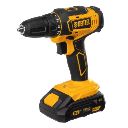 Дрель-шуруповерт аккумуляторная Denzel 26116, CDL-18-02BM, Li-Ion, 18 В, 2 аккумулятор купить в Перми