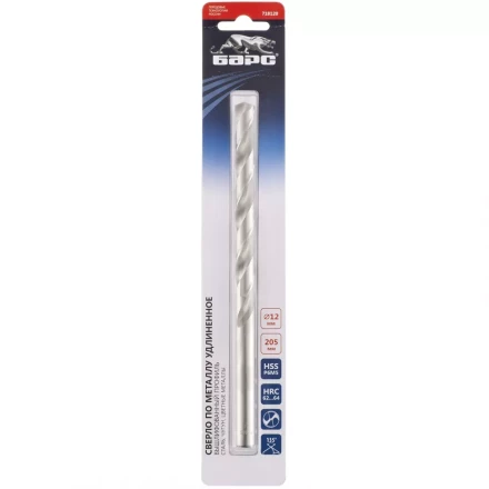 Сверло спиральное по металлу 12 x 205 мм Р6М5 удлиненное БАРС 718120 купить в Перми