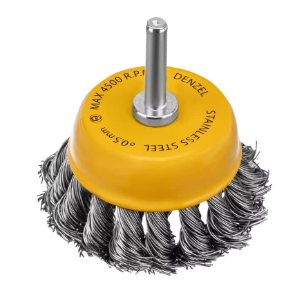 Щетка для дрели Denzel, 65 мм, Чашка, со шпилькой, нержавеющая крученая проволока 744643 купить в Перми