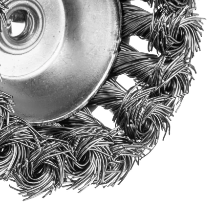 Щетка для дрели Denzel, 65 мм, Чашка, со шпилькой, нержавеющая крученая проволока 744643 купить в Перми