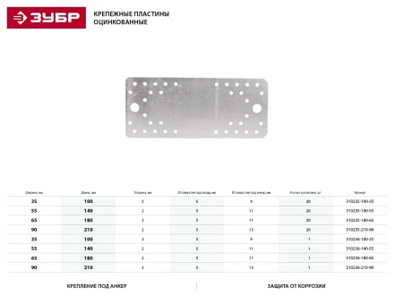 Крепежная пластина ЗУБР &quot;МАСТЕР&quot;, 180х65мм, 20шт 310235-180-65 купить в Перми