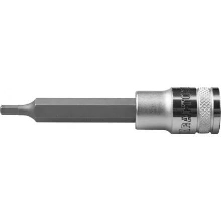 Торцовая бита-головка KRAFTOOL &quot;INDUSTRIE QUALITAT&quot;, удлиненная, материал S2, HEX, сатинированная, 1/2&quot;, H4 27909-04_z01 купить в Перми