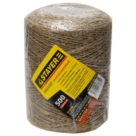 Шпагат STAYER хозяйственно-бытовой, льнопеньковый, d=1,4 мм, 500 м, 13,5 кгс, 1,25 ктекс 50110-500 купить в Перми