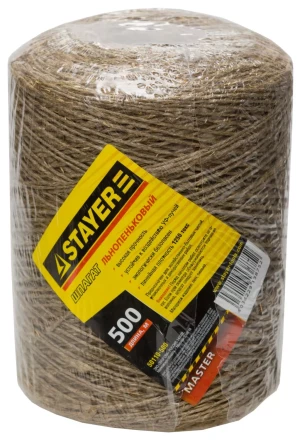 Шпагат STAYER хозяйственно-бытовой, льнопеньковый, d=1,4 мм, 500 м, 13,5 кгс, 1,25 ктекс 50110-500 купить в Перми