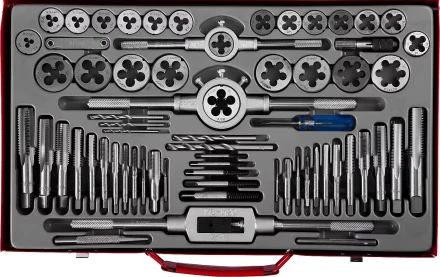 Набор ЗУБР &quot;ЭКСПЕРТ&quot; с металлореж. инструментом,метчики однопроход. и плашки,оснастка, экстракторы-в метал.боксе 65пред. 28118-H65 купить в Перми