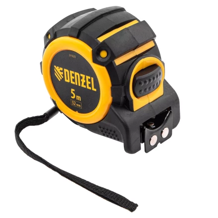 Рулетка Denzel 5м х 32мм, автоматич. фиксац., нейлон. покрытие, магнит. зацеп, двухстор. разметка 31523 купить в Перми