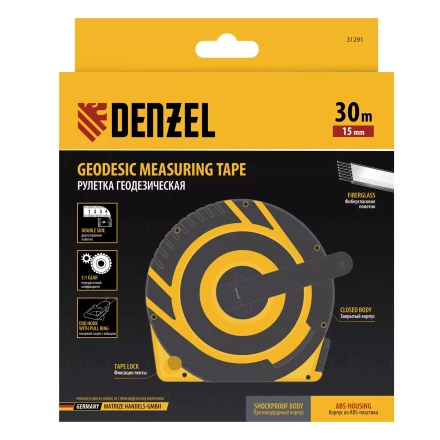 Рулетка геодезическая Denzel 30 м х 15 мм, закрытый корпус, фиберглассовая лента 31291 купить в Перми
