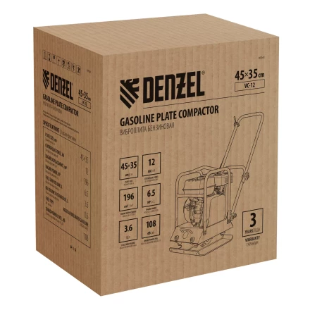 Виброплита бензиновая Denzel VC-12, 12 кН, 45*35 см, 196 см3 купить в Перми