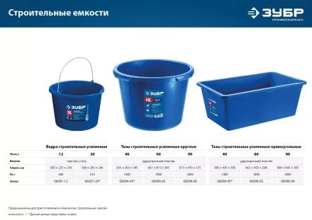 ЗУБР 90 л, первичный высокопрочный пластик, усиленный круглый строительный таз (06094-90) купить в Перми