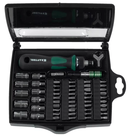 Отвертка KRAFTOOL &quot;EXPERT&quot;, реверсивная, с битами, 55шт 25554-H55 купить в Перми