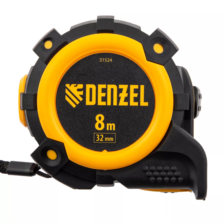 Рулетка Denzel 8м х 32мм, автоматич. фиксац., нейлон. покрытие, магнит. зацеп, двухстор. разметка, 31524 купить в Перми