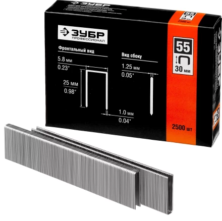 Скобы тип 55, 30 мм, особотвердые, ЗУБР &quot;ПРОФЕССИОНАЛ&quot; 31855-30, 2500 шт 31855-30 купить в Перми
