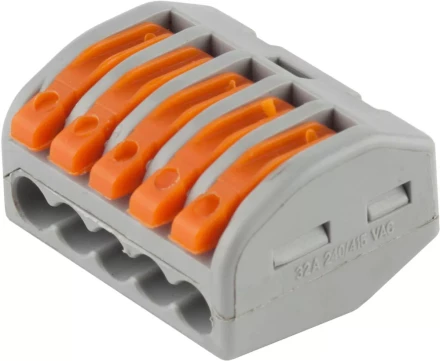 Клемма СВЕТОЗАР соединительная, разъемная, 5-и проводная, 400В, 32А, 0,5-2,5мм2/0,5-4мм2, 2шт 49190-5 купить в Перми