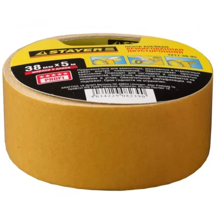 Двухсторонняя клейкая лента на тканевой основе, STAYER Profi 1217-38-05, 38мм х 5м 1217-38-05 купить в Перми