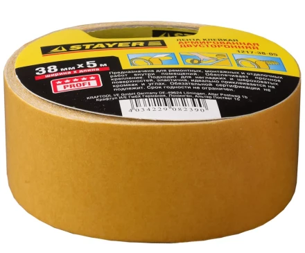 Двухсторонняя клейкая лента на тканевой основе, STAYER Profi 1217-38-05, 38мм х 5м 1217-38-05 купить в Перми
