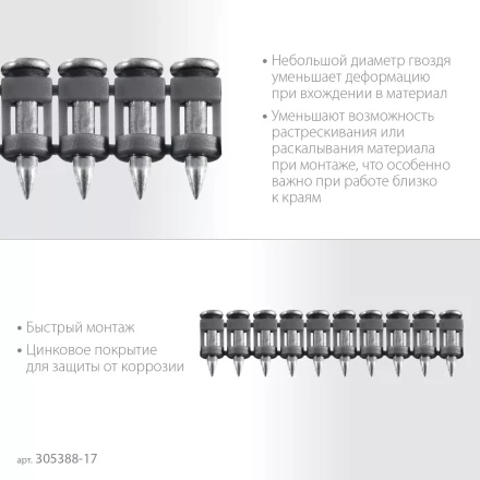 ЗУБР CN 17 х 2.7 мм, гвозди по бетону оцинкованные, 1000 шт (305388-17) купить в Перми
