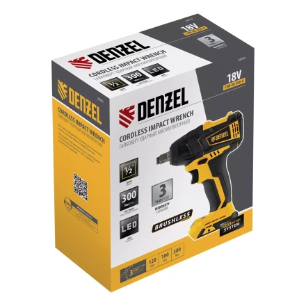 Гайковерт ударный аккумуляторный бесщеточный Denzel 26502 CIW-IB-300-0, Li-ion, 18В, 300Нм купить в Перми